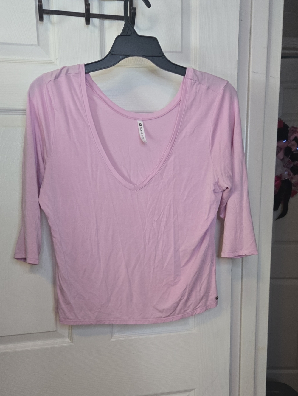 Fabletics Light Pink V-Neck Long Sleeve Tee